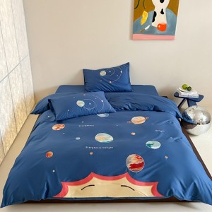 Double-strand 100-count long-staple cotton four-piece set cartoon applique embroidery four-piece set