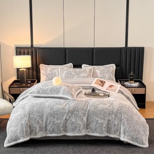 Elegant New Rabbit Fur Plush Edge Carved Four-Piece Set