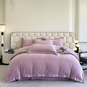 60g thickened full-process matte warm lace embroidery milk velvet four-piece set