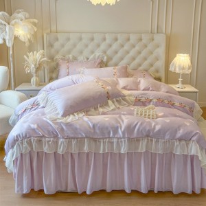 French lace pure cotton satin jacquard bed skirt four-piece set