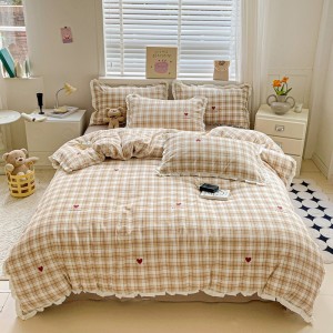 Cotton wrinkled double-layer yarn lace French print four-piece set