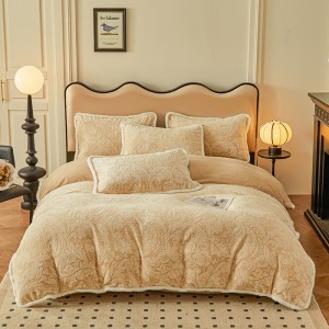 New milk velvet carved rabbit fur plush edging four-piece set