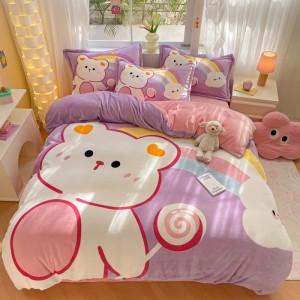 Exquisite thickened high-weight large-size cartoon-print milk velvet four-piece set