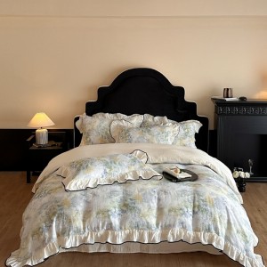 New pure cotton double-layer French wrinkled yarn digital printing four-piece set