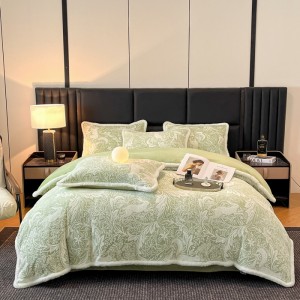 Elegant New Rabbit Fur Plush Edge Carved Four-Piece Set