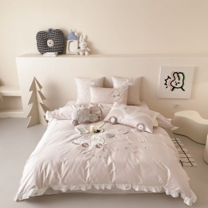 500tc satin cotton 3/4pcs quilt cover set silky bed sheets pink embroidery bedding set
