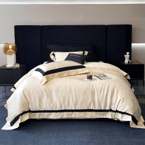 Light luxury senior satin lyocell cotton white bed linen exquisite king size house jacquard comforter cover bedroom bedding set wholesaler