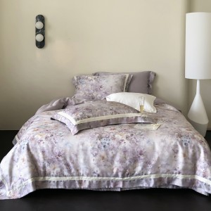 Pastoral style printing home textile lyocell bed linen purple printing duvet quilt comforter cover bedding set wholesaler