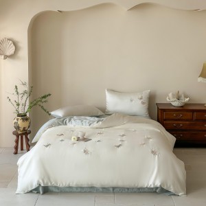 Hot selling lyocell 4-pieces textile ODM coverlets embroidery bedsheets simple style white bed linen bedding set wholesaler