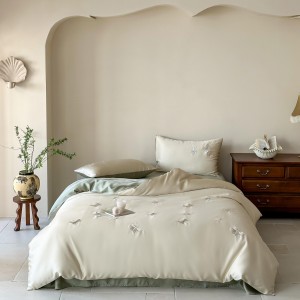 Hot selling lyocell 4-pieces textile ODM coverlets embroidery bedsheets simple style white bed linen bedding set wholesaler