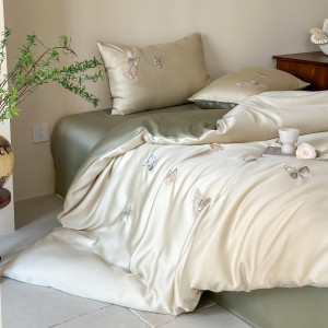 Hot selling lyocell 4-pieces textile ODM coverlets embroidery bedsheets simple style white bed linen bedding set wholesaler