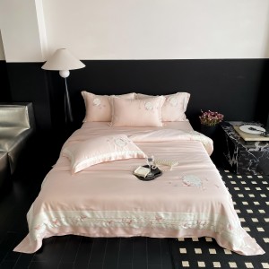 Exquisite pillowcase soft pink 200*230cm lyocell quilt cover queen size hotel embroidery home textile bedding set manufacturer