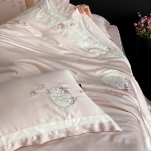 Exquisite pillowcase soft pink 200*230cm lyocell quilt cover queen size hotel embroidery home textile bedding set manufacturer
