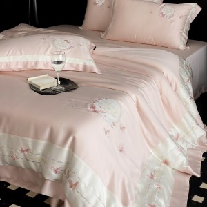 Exquisite pillowcase soft pink 200*230cm lyocell quilt cover queen size hotel embroidery home textile bedding set manufacturer