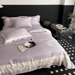 Exquisite pillowcase soft pink 200*230cm lyocell quilt cover queen size hotel embroidery home textile bedding set manufacturer