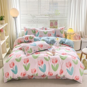 High-end cotton jet thickened brushed printed four-piece set