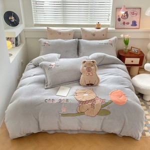 Exquisite milk plush appliqué embroidered warm four-piece set