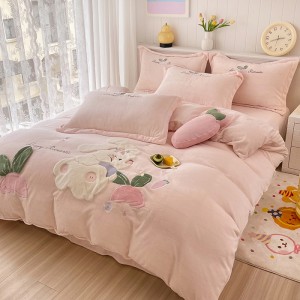 Milk plush appliqué embroidered warm four-piece set