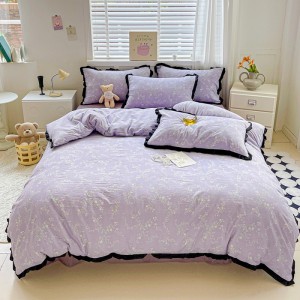 Hepburn-inspired kapok-trimmed sheet set 4-piece with a French print hem