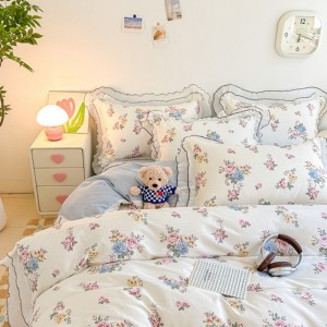 Hot-selling 100% cotton double-layer lace printed four-piece set