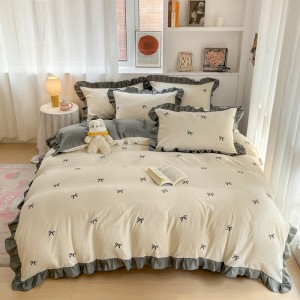 Princess style lotus leaf edge skin-friendly cotton brushed four-piece set