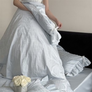 Light blue lace edge jacquard quilt duvet cover 100s cotton home textile bed sheets bedding set