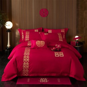 Festive red new pure cotton fashion wedding four-piece suit