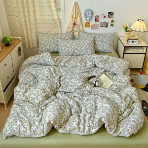 Stylish cartoon print washed double-layered gauze four-piece set