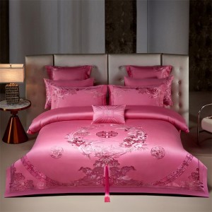 100s pure cotton satin jacquard pink wedding series four-piece suit