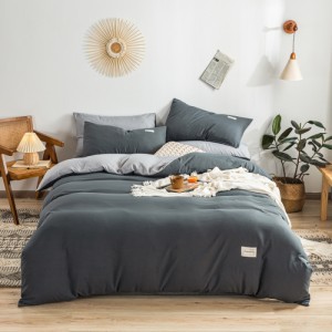 Solid color two-piece washed cotton student four-piece set
