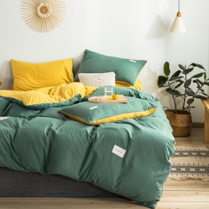 Solid color two-piece washed cotton student four-piece set