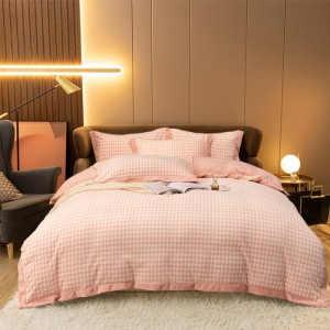 Luxurious Gray New Embroidery and Carving Style Milk Velvet Pink Four-piece Bedding Set