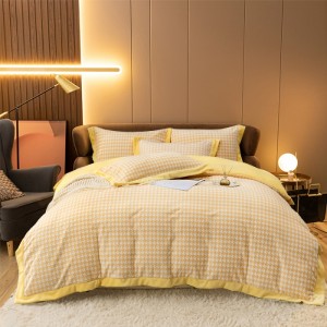 Luxurious Gray New Embroidery and Carving Style Milk Velvet Pink Four-piece Bedding Set