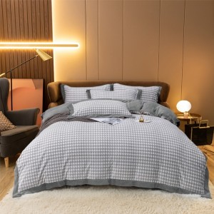 Luxurious Gray New Embroidery and Carving Style Milk Velvet Pink Four-piece Bedding Set