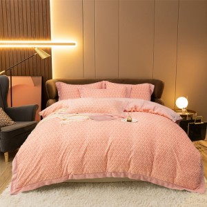 Luxurious Gray New Embroidery and Carving Style Milk Velvet Pink Four-piece Bedding Set