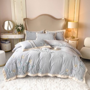 New Korean version of high-quality milk velvet precision embroidery lace design four-piece set