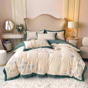 New Korean version of high-quality milk velvet precision embroidery lace design four-piece set
