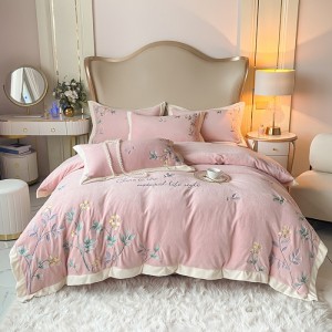 New Korean version of high-quality milk velvet precision embroidery lace design four-piece set