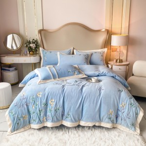 New Korean version of high-quality milk velvet precision embroidery lace design four-piece set