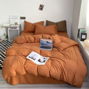 New two-piece washed cotton solid color four-piece set