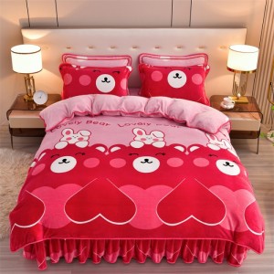 Winter Fleece Flannel Bed Skirt Set High-Gram Four-Piece Set
