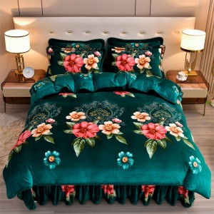 Winter Fleece Flannel Bed Skirt Set High-Gram Four-Piece Set