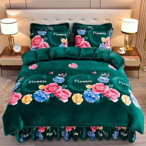 Winter Fleece Flannel Bed Skirt Set High-Gram Four-Piece Set