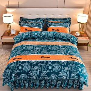 Winter Fleece Flannel Bed Skirt Set High-Gram Four-Piece Set