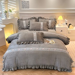 High-count high-density thickened milk velvet with carved patterns four-piece set