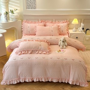 High-count high-density thickened milk velvet with carved patterns four-piece set