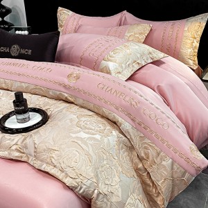 Embossed gold silk jacquard embroidered summer quilt four-piece set