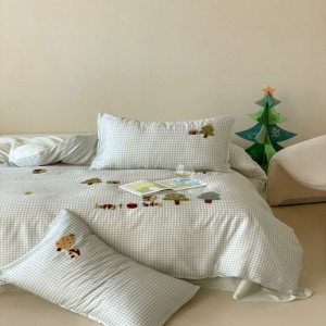 300TC Lyocell Plant Floral Embroidery Duvet Cover Blue Bed Sheet Printing Bedding Set