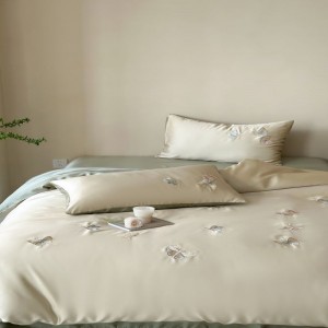 60S Lyocell Embroidery Quilt Cover Green Bed Sheets Light Luxury 4 Piece Bedding Set