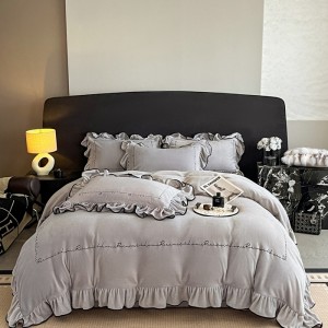 Light luxury style ruffled velvet embroidery four-piece set